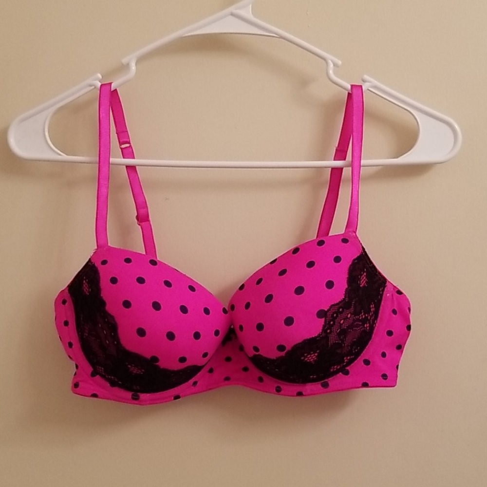 Candie's Hot Pink & Black Polka Dot Bra, 36B